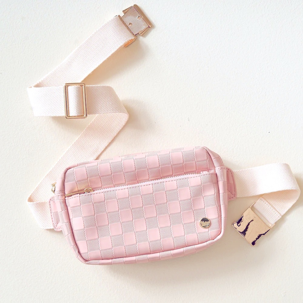 Pink Checkered Crossbody Belt Bag